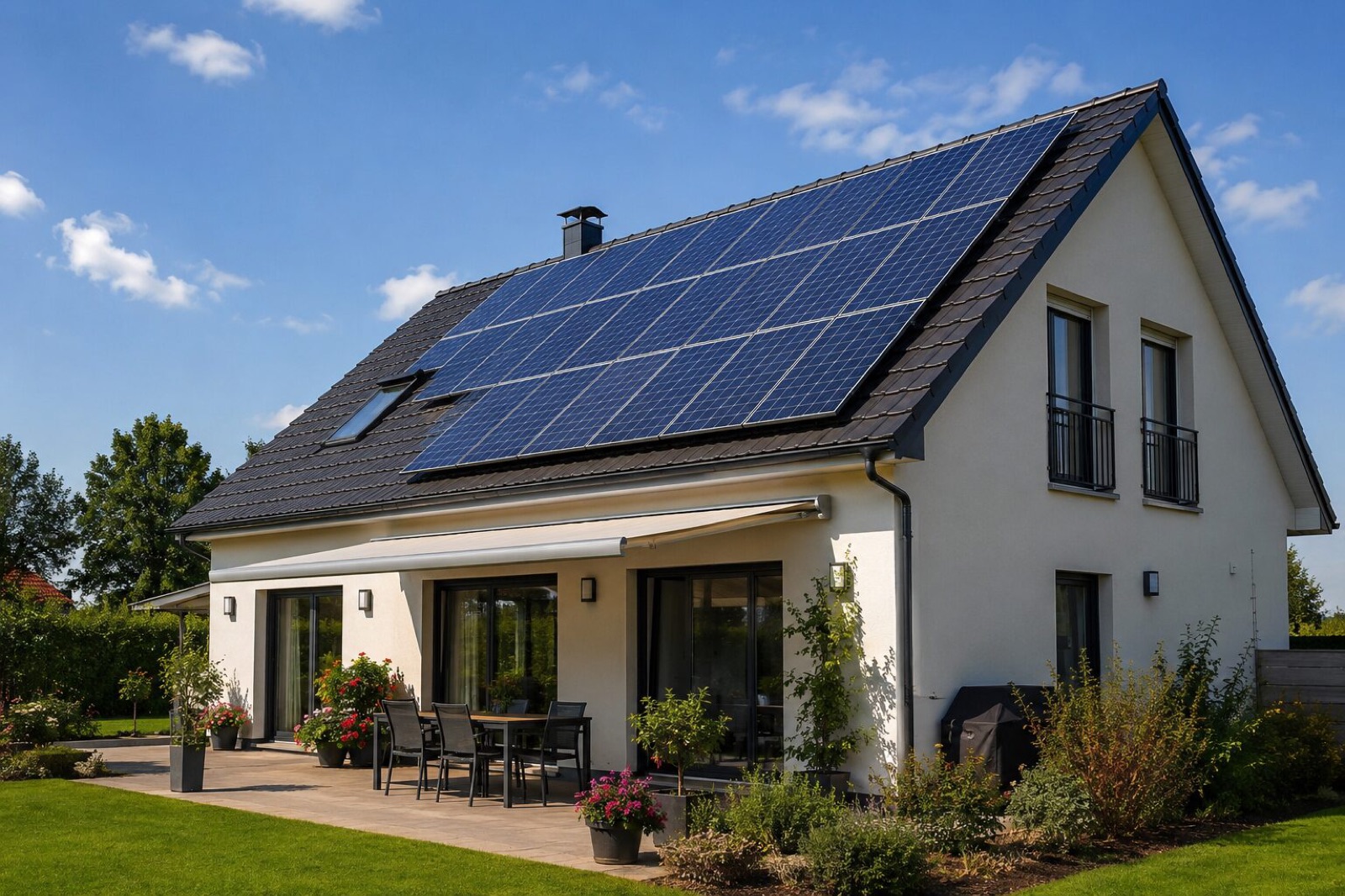 Maison rénovée avec toiture photovoltaïque et terrasse