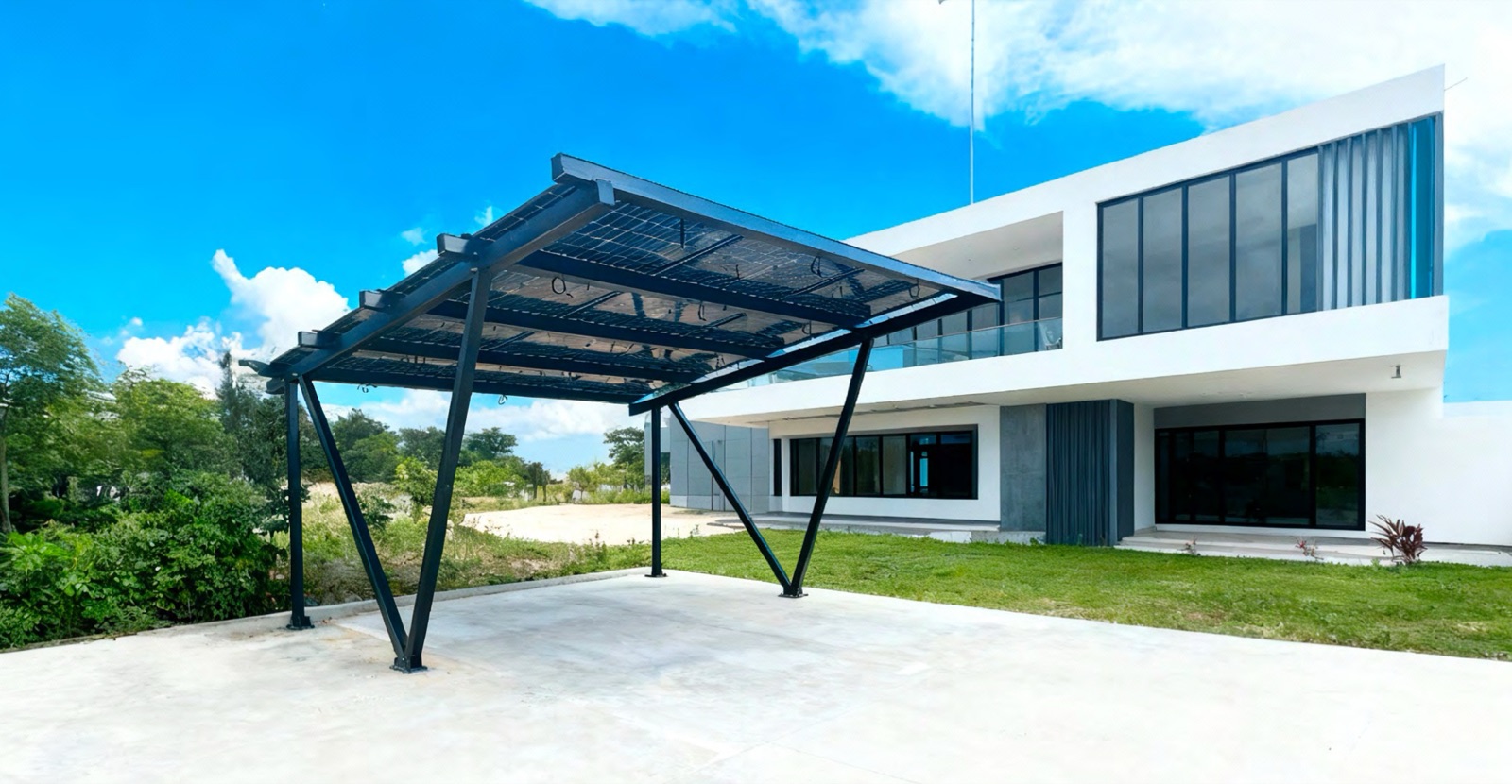 Carport solaire 2 places : Structure acier, jusqu'à 12 panneaux